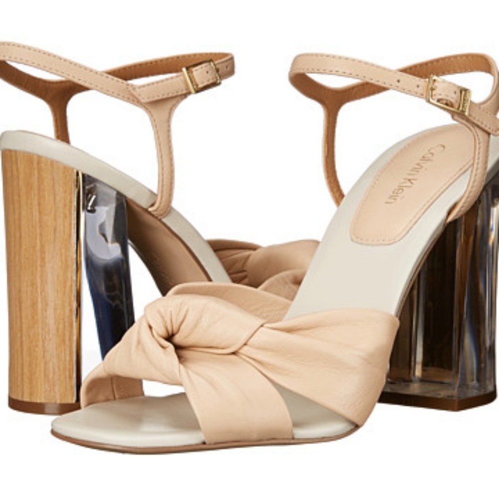 Calvin Klein Leather Open Toe, Clear Heel Blush